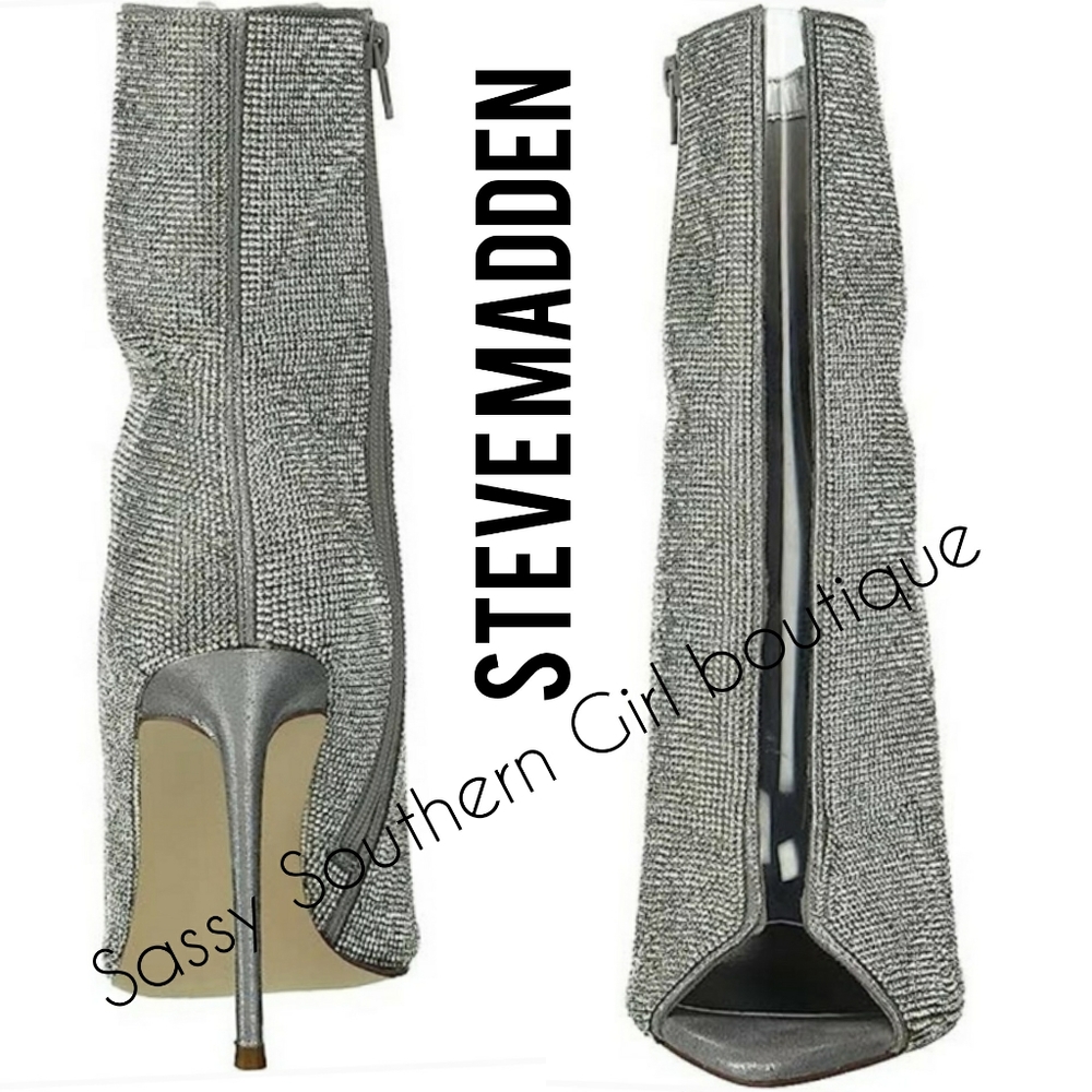 🆕⭐ Steve Madden Crystal rhinestone peep toe booties - Picture 5 of 13